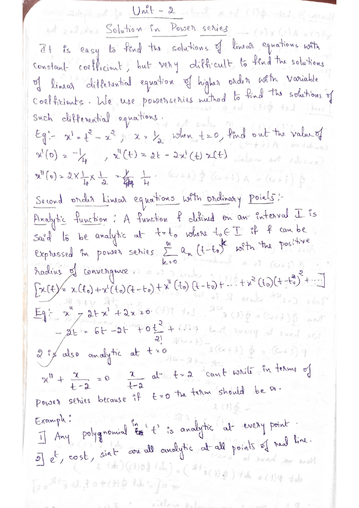 ODE Notes: Unit 2 - Solutions in Power Series for Linear Equations ...