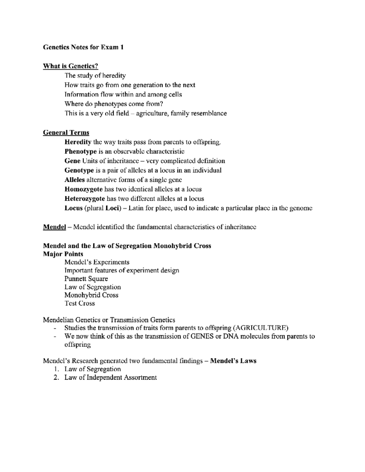 Genetics Lecture Notes for Exam 1 - BIOL-3220-AA - Studocu