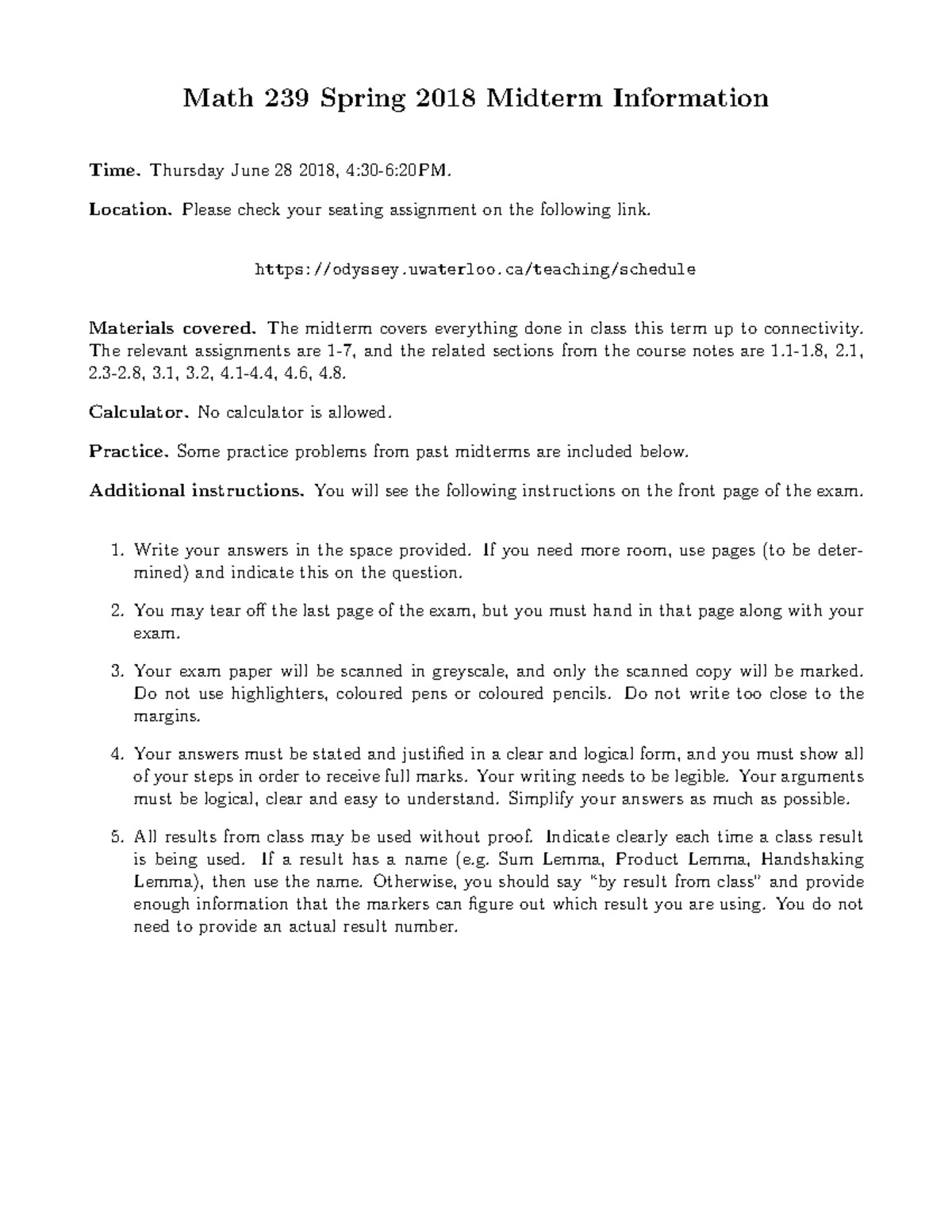 Math239midtermPractice - Math 239 Spring 2018 Midterm Information Time ...