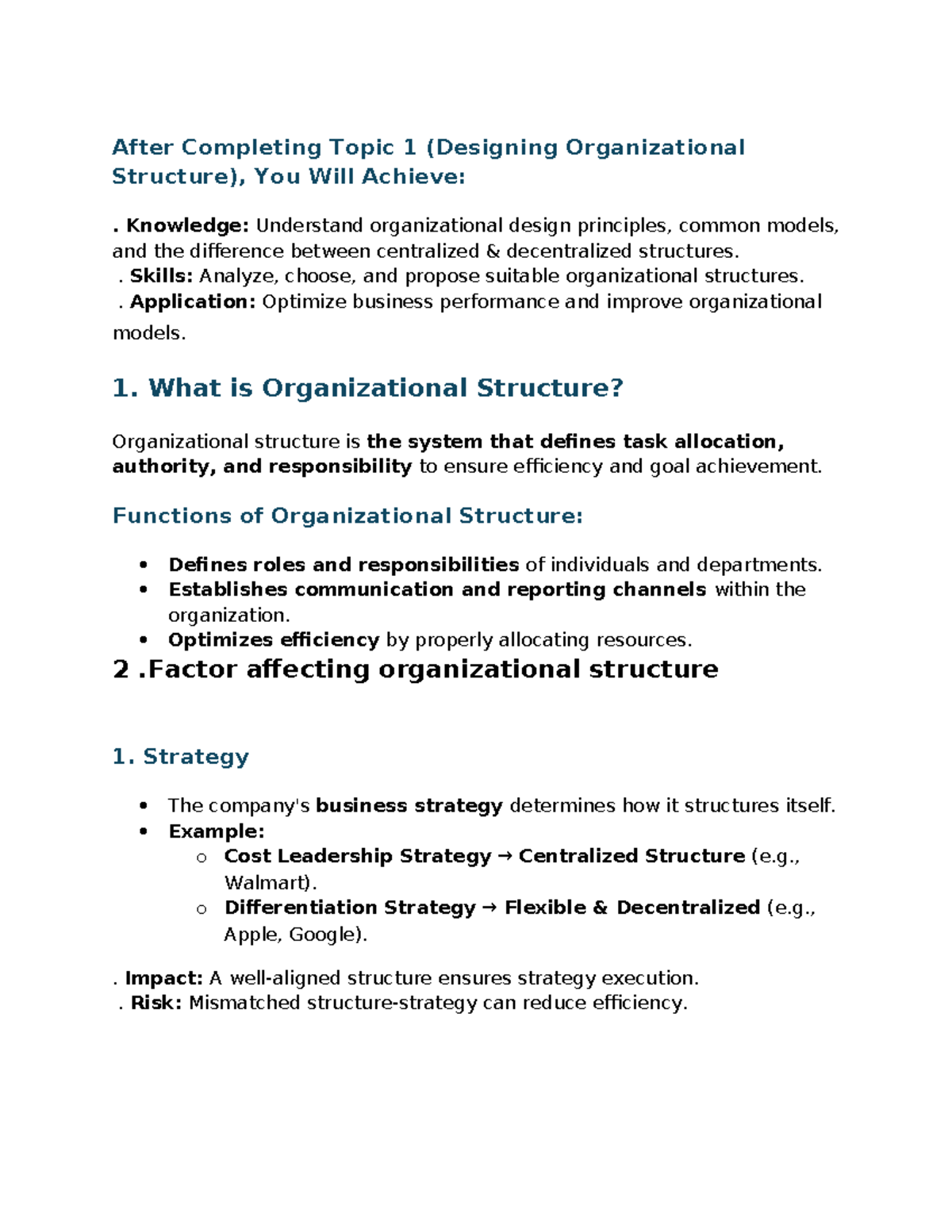 Chương 5 - Organizational Structure: Principles and Applications - Studocu