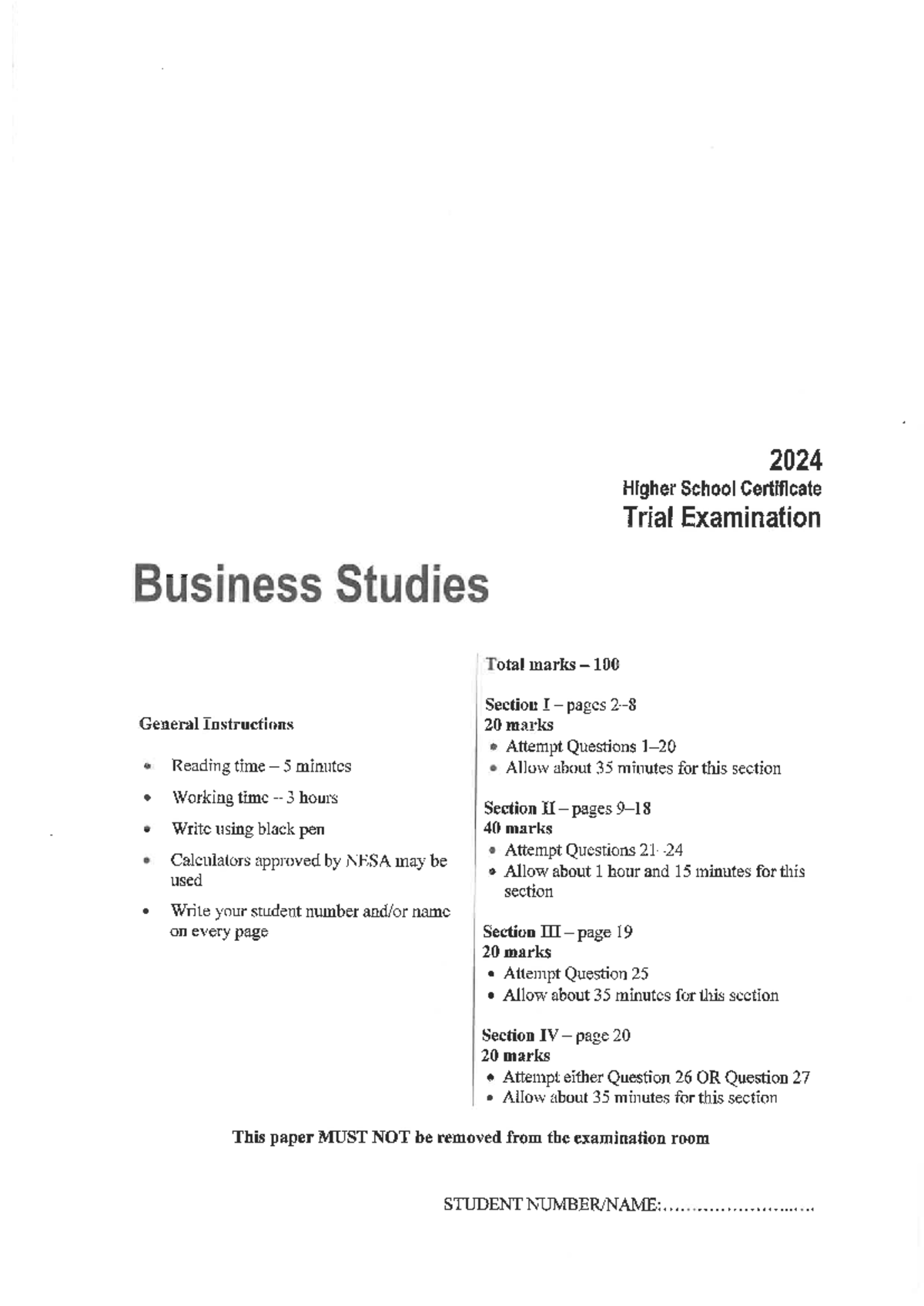 2024 HSC Business Studies Trial Exam - Studocu