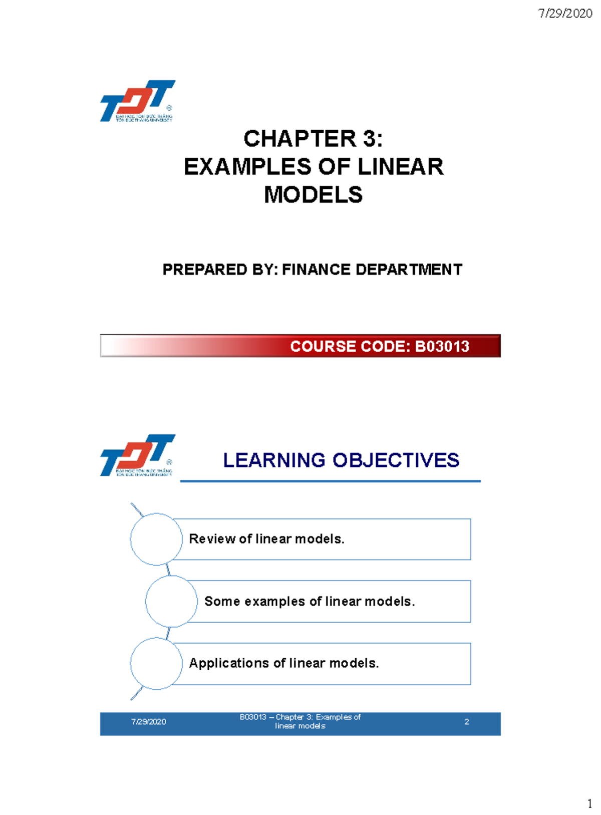 B03013 Final Exam Review: Linear Models and Markov Processes - Studocu