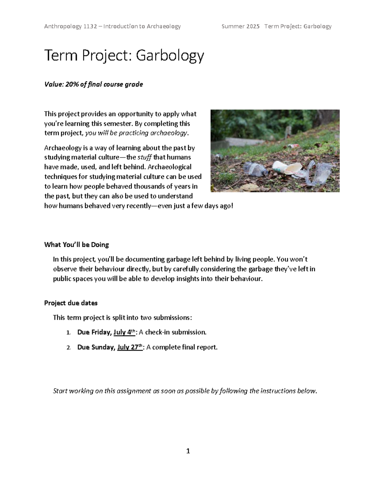 Anthropology 1132 Summer 2025 Term Project: Garbology Guide - Studocu