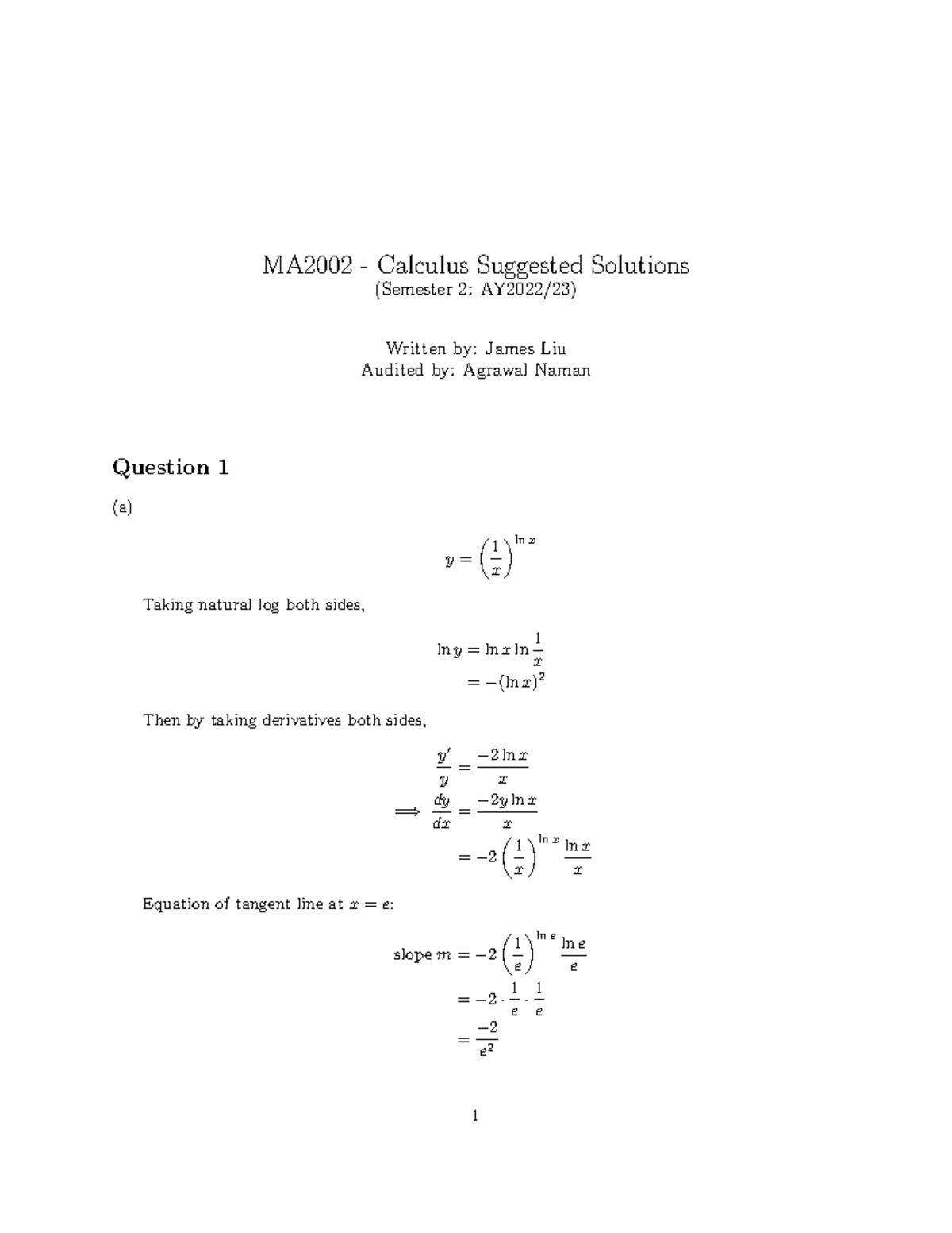 MA2002 Calculus Suggested Solutions for Semester 2 - Studocu