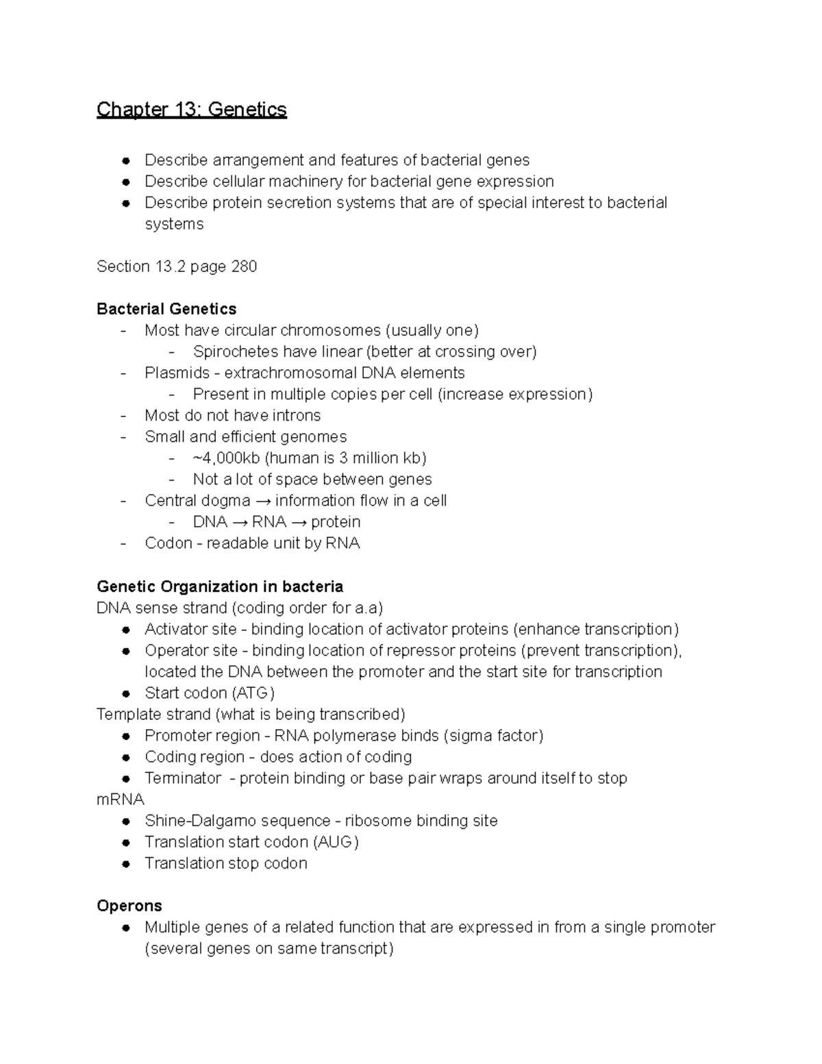 Bacterial Genetics Overview: Chapter 13 Notes on Gene Secretion Systems ...