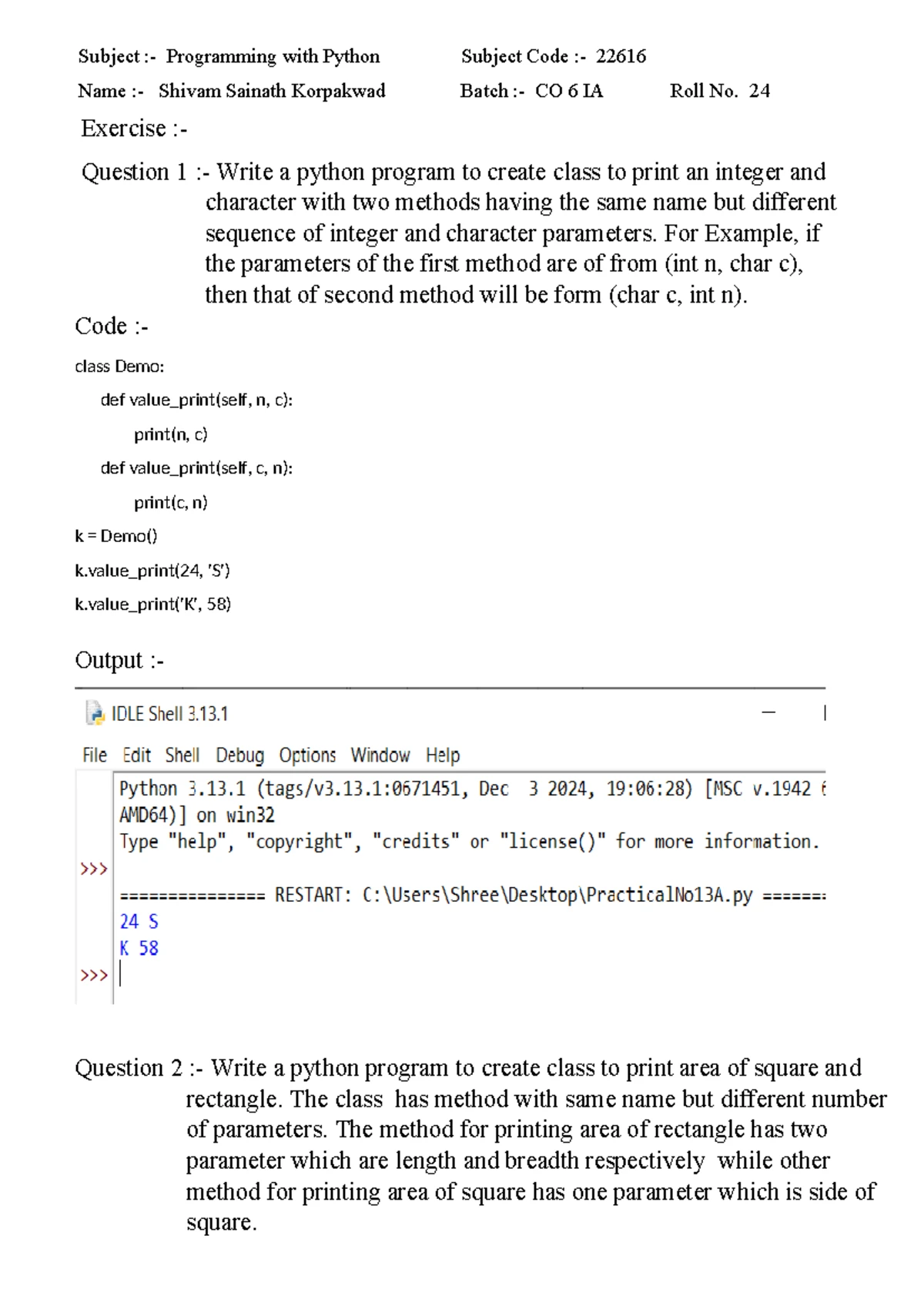 Practical No. 10: Python Case Letter Count Exercise (Code 22616) - Studocu