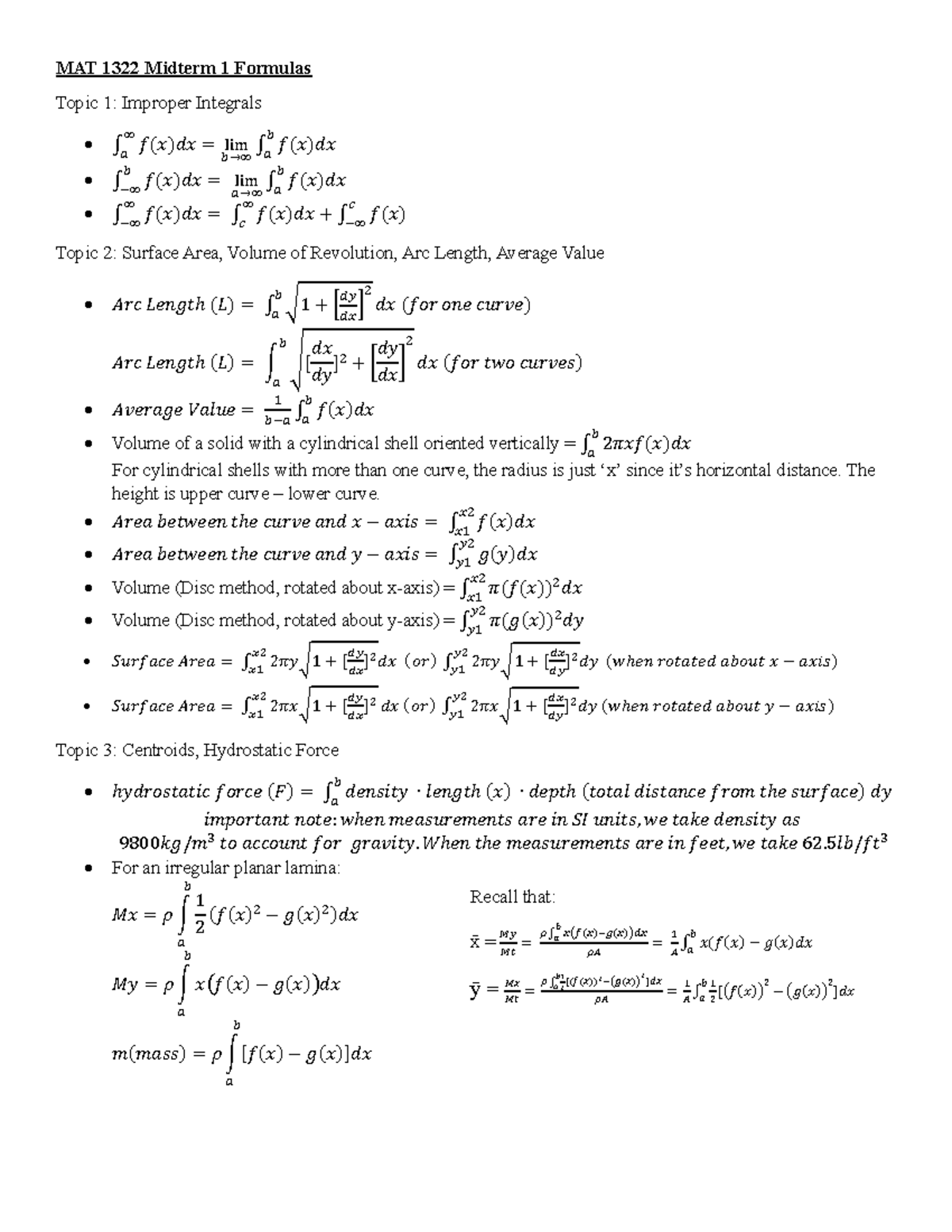 MAT 1322 Midterm 1 Formulas - MAT 1322 Midterm 1 Formulas Topic 1 ...