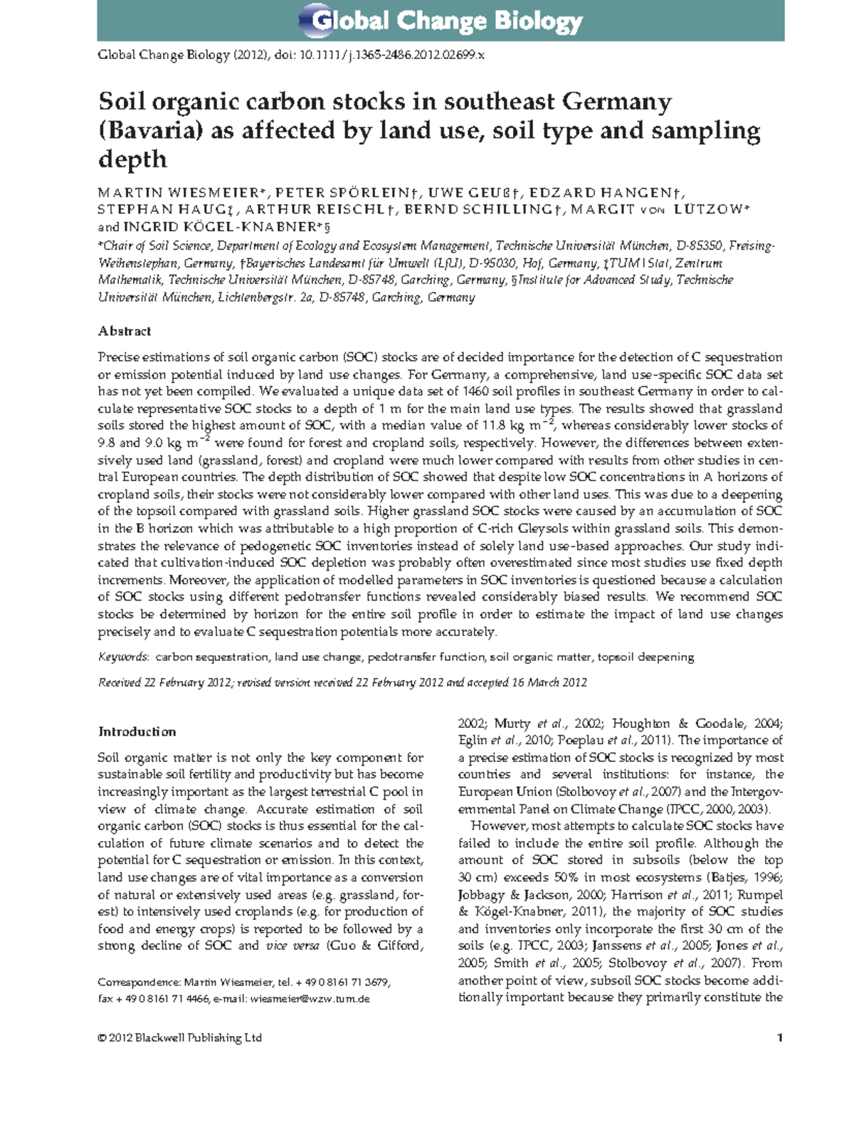 Soil Organic Carbon Stocks and Land Use in Southeast Germany - Studocu