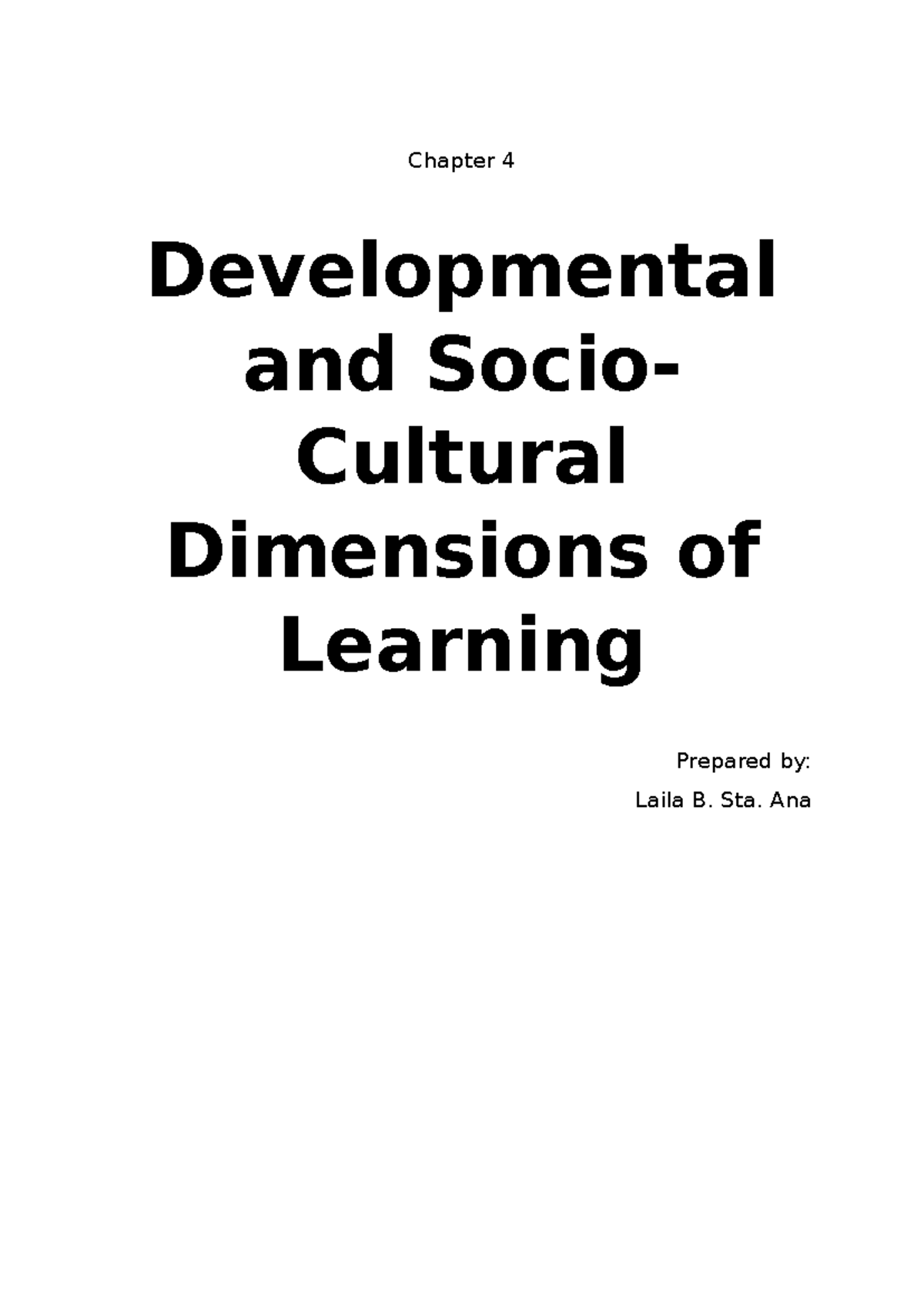 Chapter 4: Developmental & SocioCultural Dimensions of Learning (2nd ...