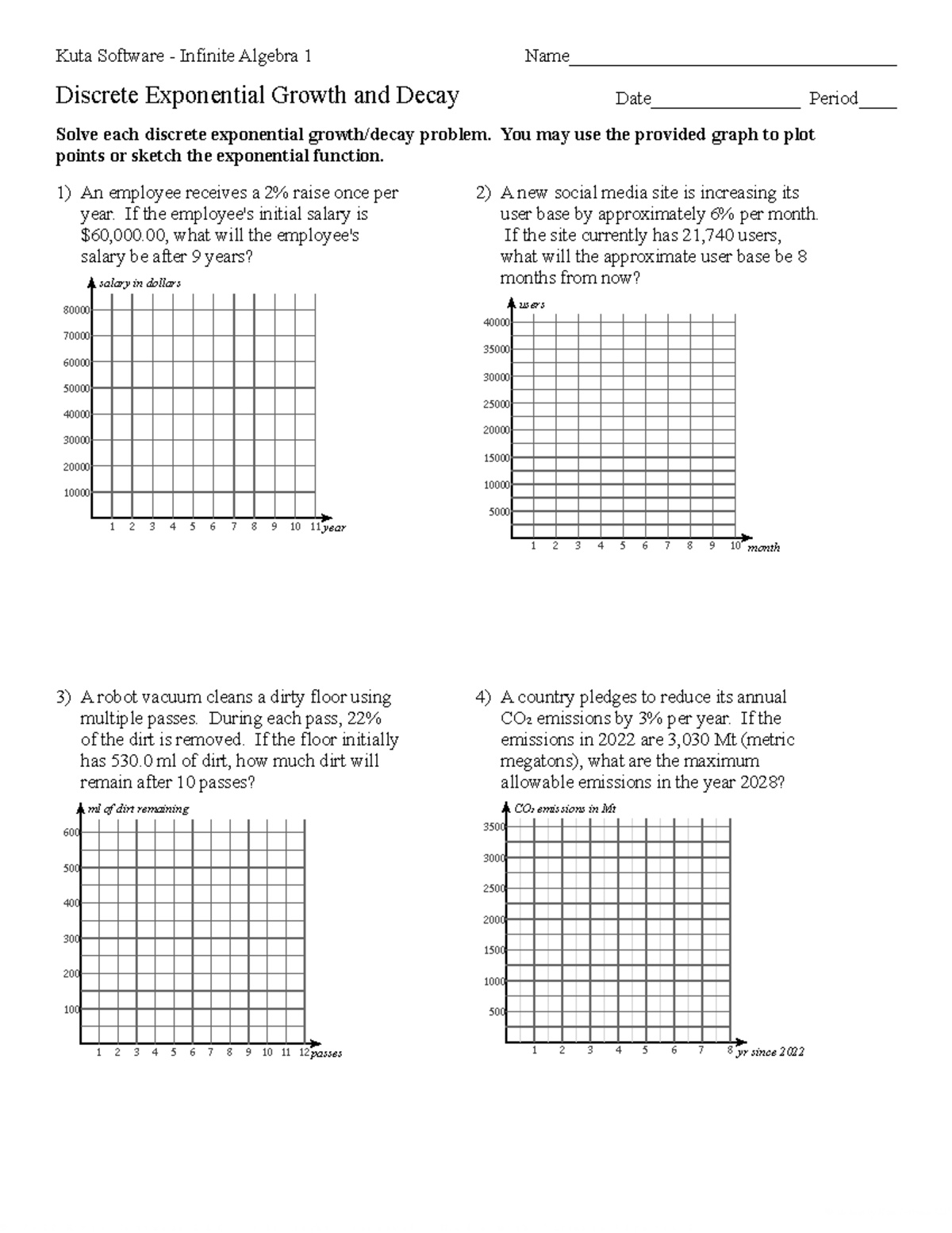 Infinite Algebra 1: Discrete Exponential Growth & Decay Worksheet - Studocu