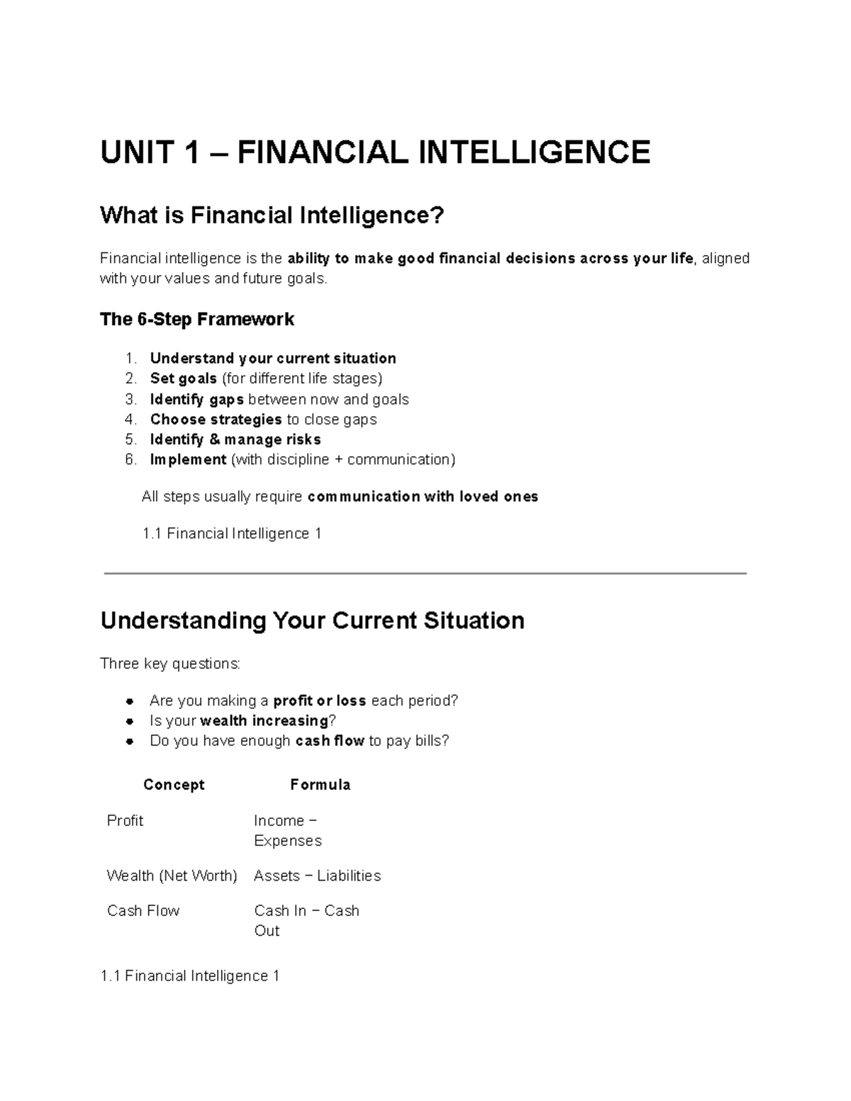 GENC3004 - Unit 1 Financial Intelligence Overview and Key Concepts ...