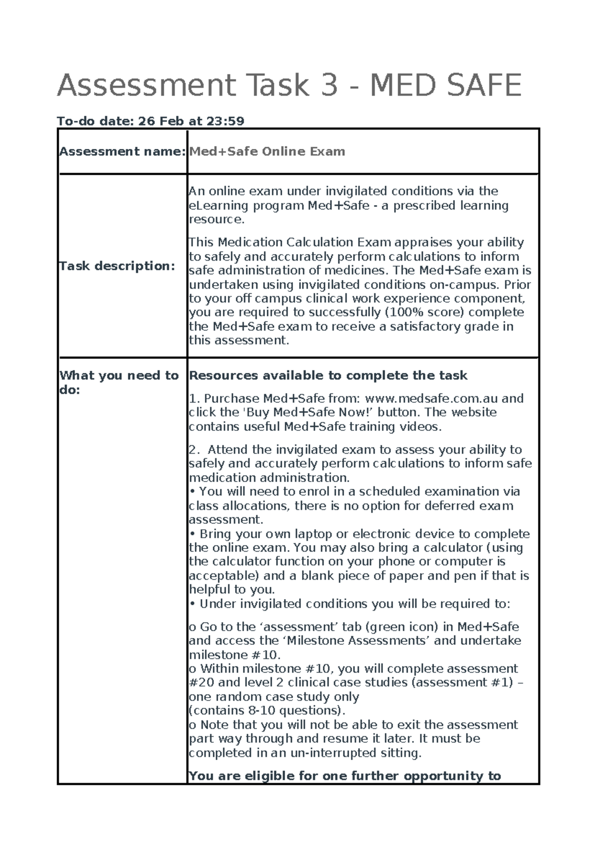 Med Safe Assessment Task 3 - Online Exam & Guidelines - Studocu