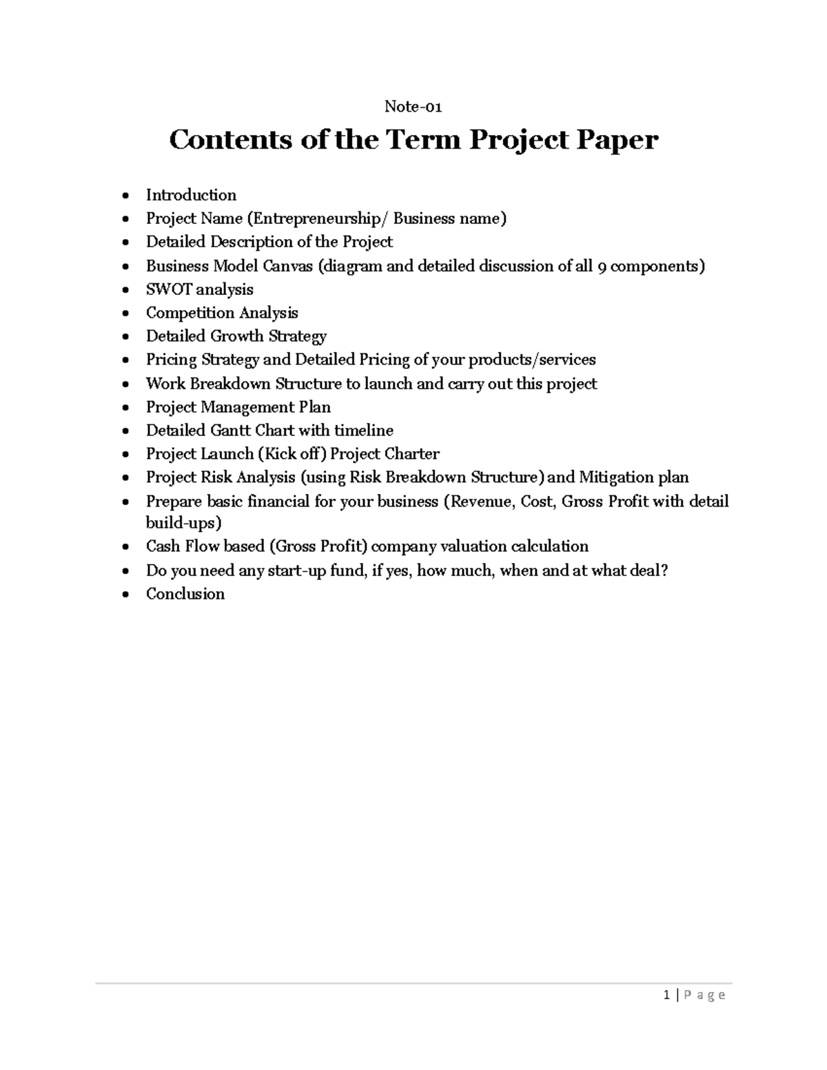 Project-Paper-Contents - 1 | P a g e Note- Contents of the Term Project ...