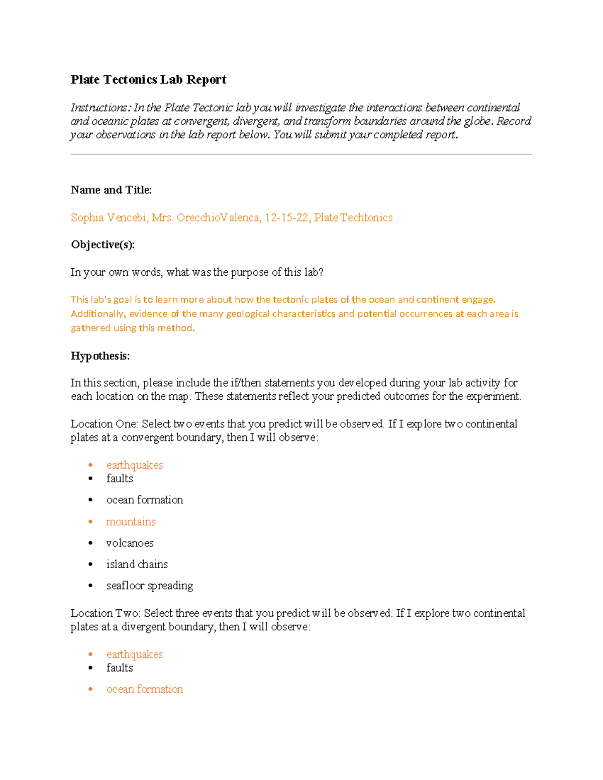 Plate Tectonics Lab Report: Observations & Analysis of Earth’s ...