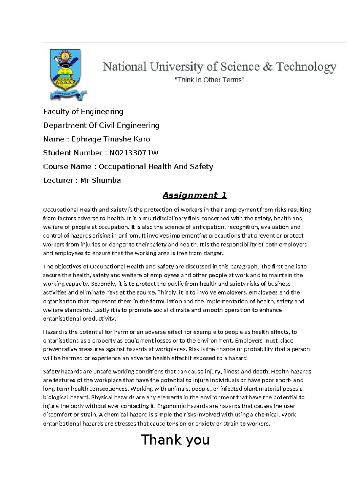 Assignment 1 - this is for practice - Faculty of Engineering Department ...