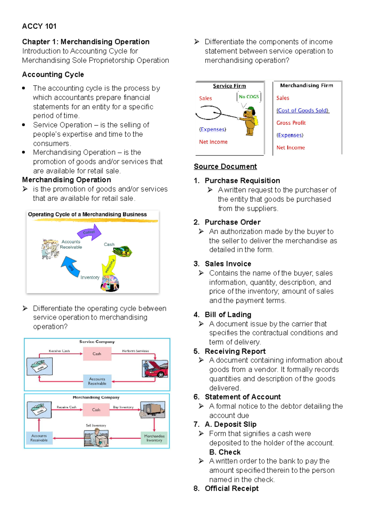 ACCY 101 Final Exam Review: Merchandising Operations Overview - Studocu