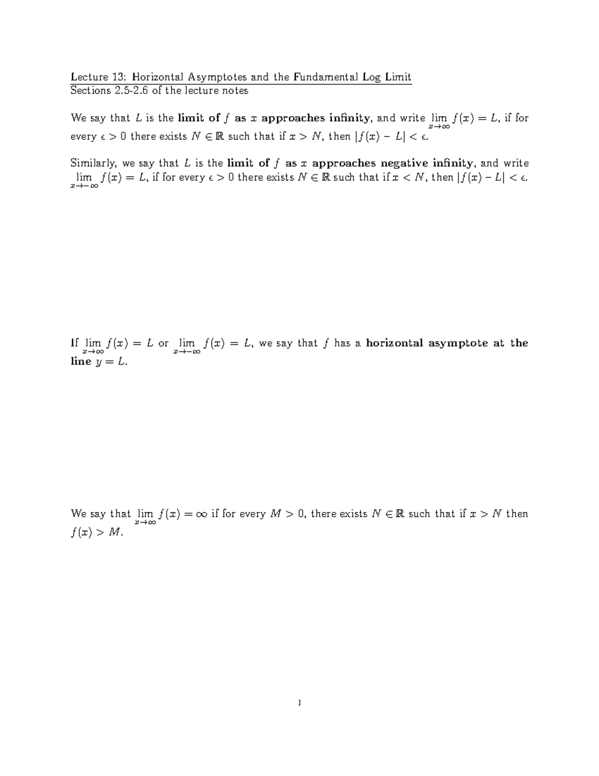 MATH 137 Lecture 13: Horizontal Asymptotes & Log Limits - Studocu