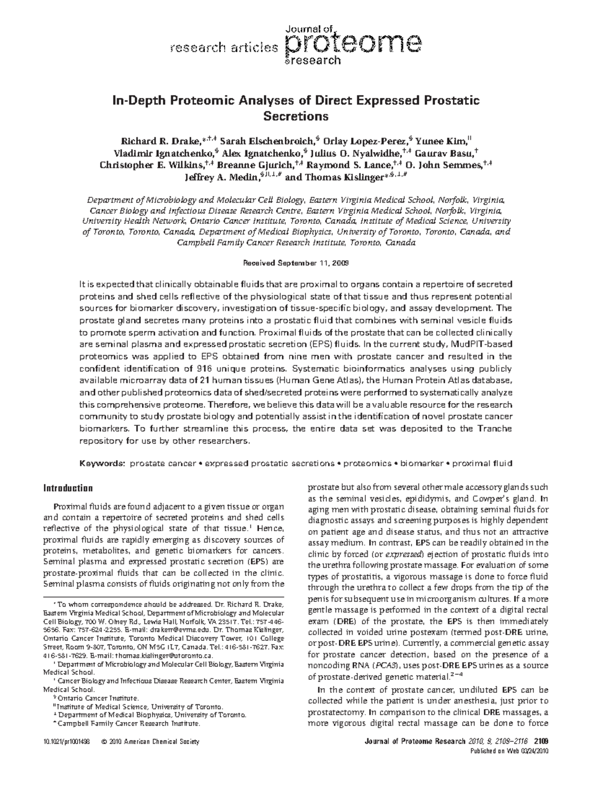 In-Depth Proteomic Analyses of Direct Expressed Prostatic Secretions ...