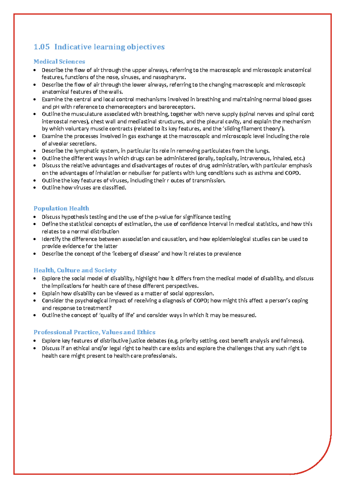 1.05 ILOs - Learning Objectives in Medical Sciences and Health Policy ...