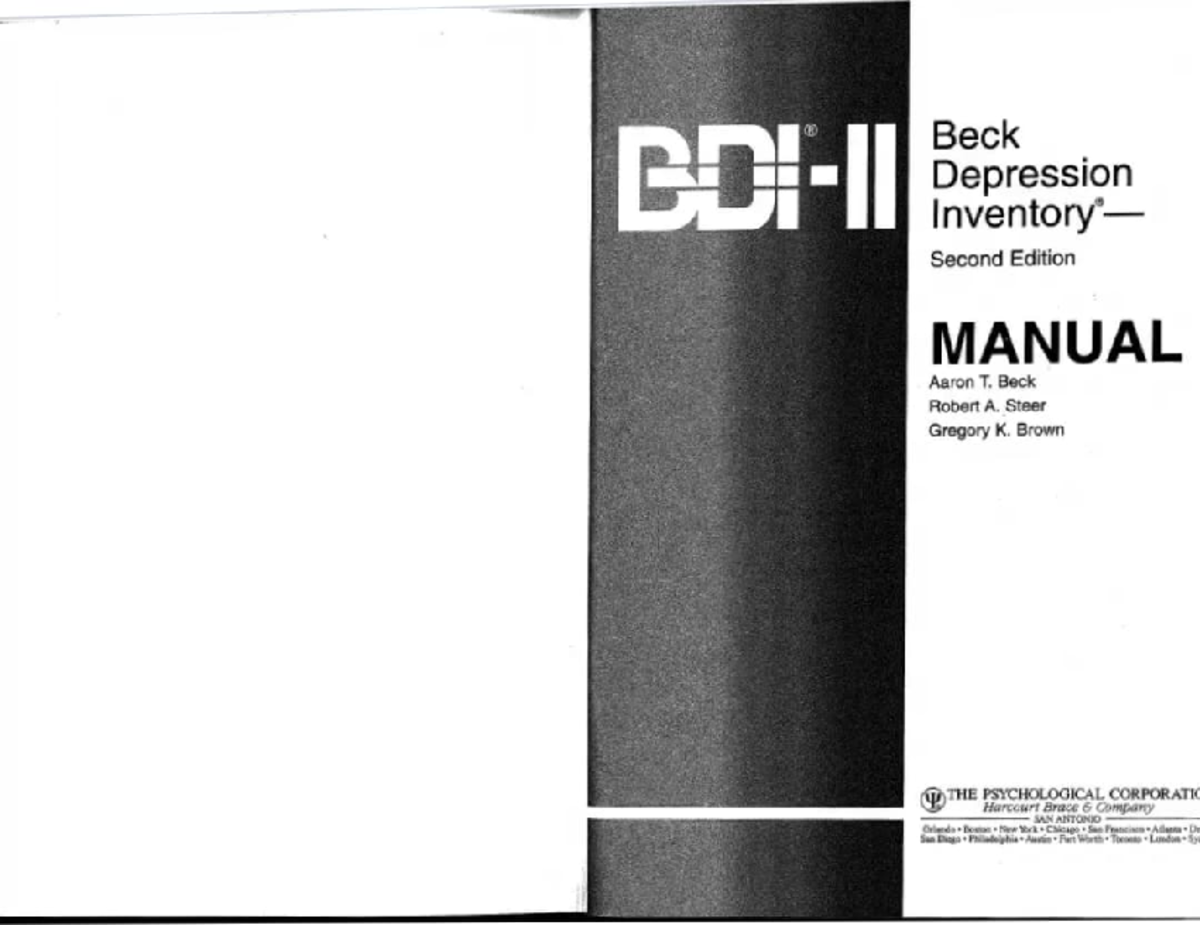BDI-II Manual for Clinical Psychology: Comprehensive Overview and ...