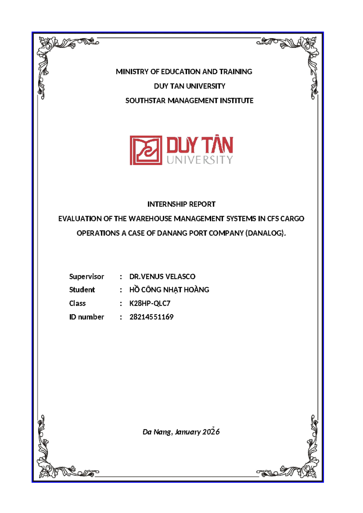 Internship Report: Evaluation of WMS in CFS Operations at DANALOG - Studocu