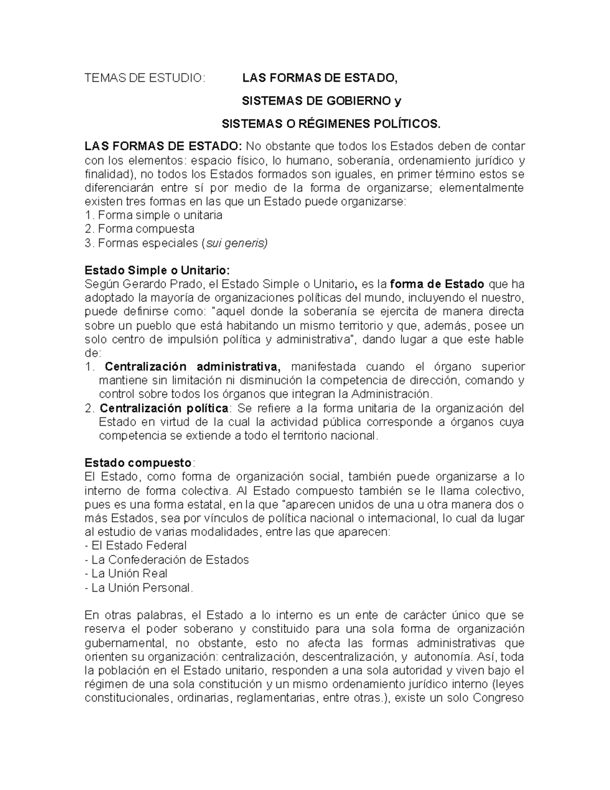 TEMAS DE ESTUDIO: FORMAS DE ESTADO Y SISTEMAS DE GOBIERNO - Studocu