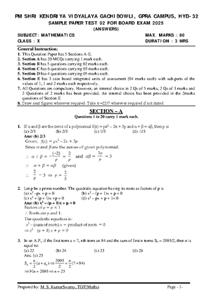 Maths Class X Sample Paper Test 02 for Board Exam 2025 - Studocu