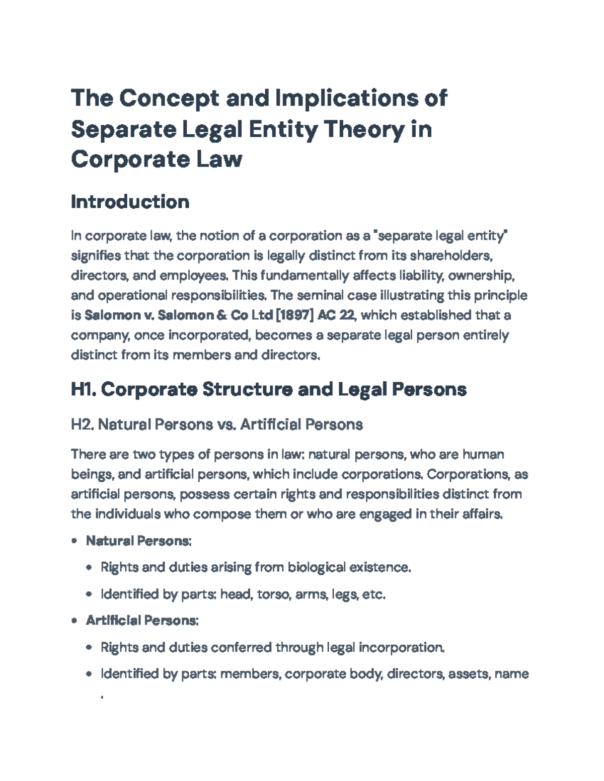 Separate Legal Entity Theory in Corporate Law: Implications and Case ...