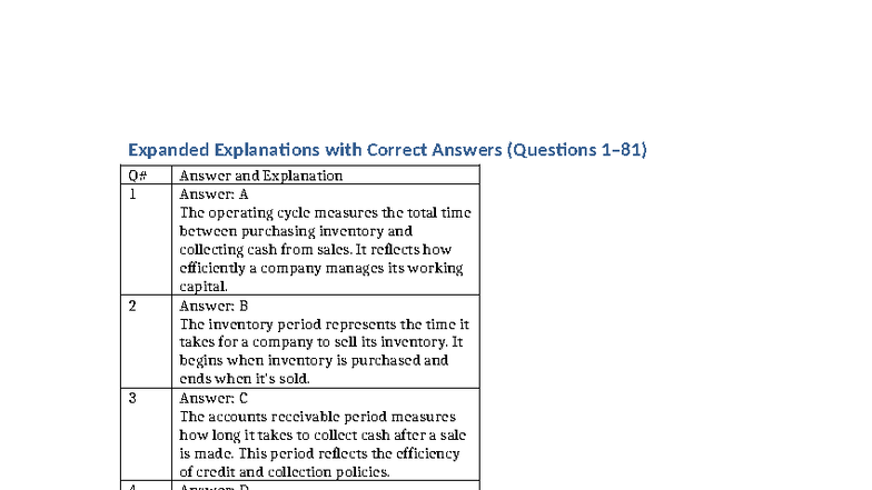 Correct Answers and Explanations for Questions 1-81 (FIN 101) - Studocu
