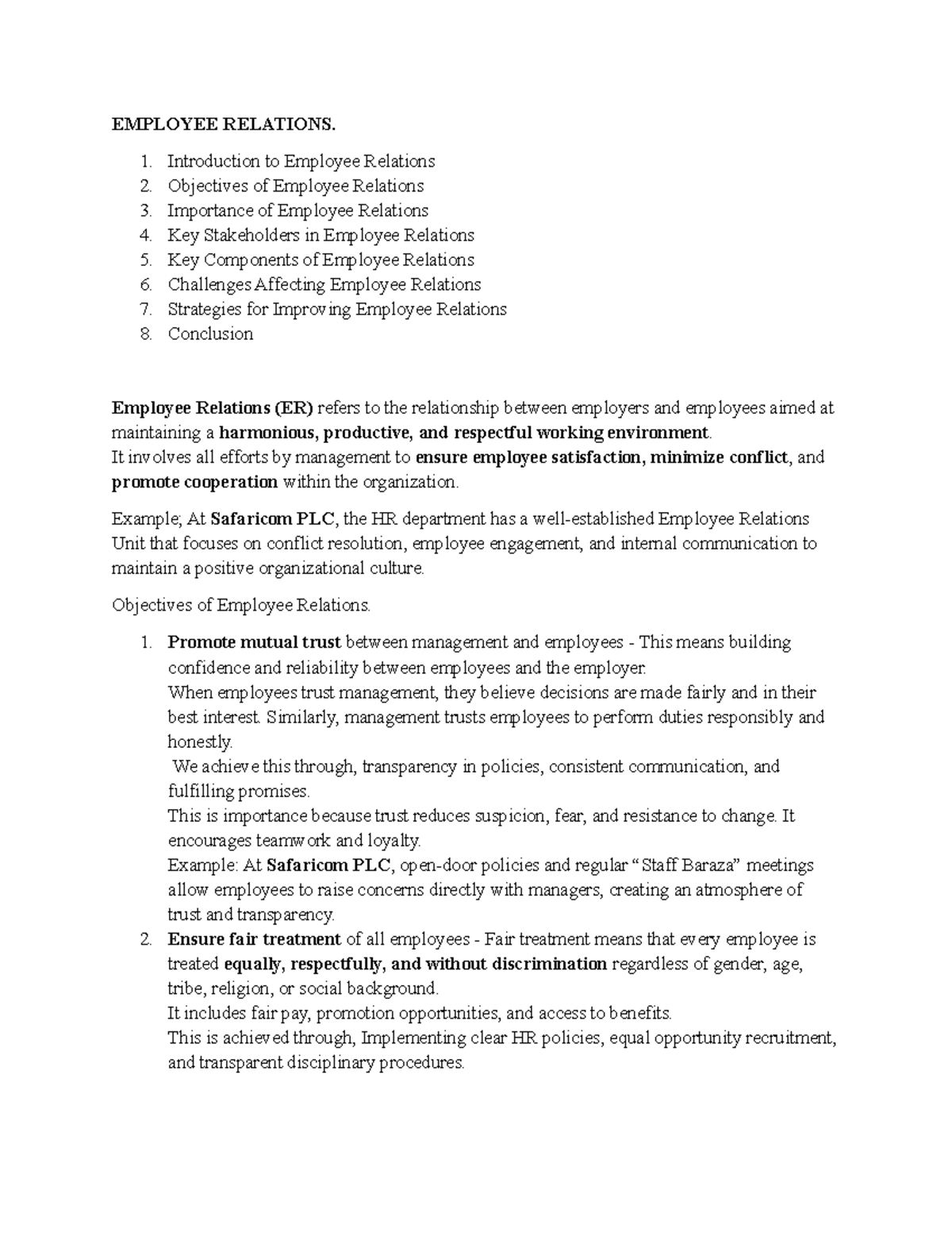 Employee Relations (ER) Overview: Key Concepts and Strategies - Studocu