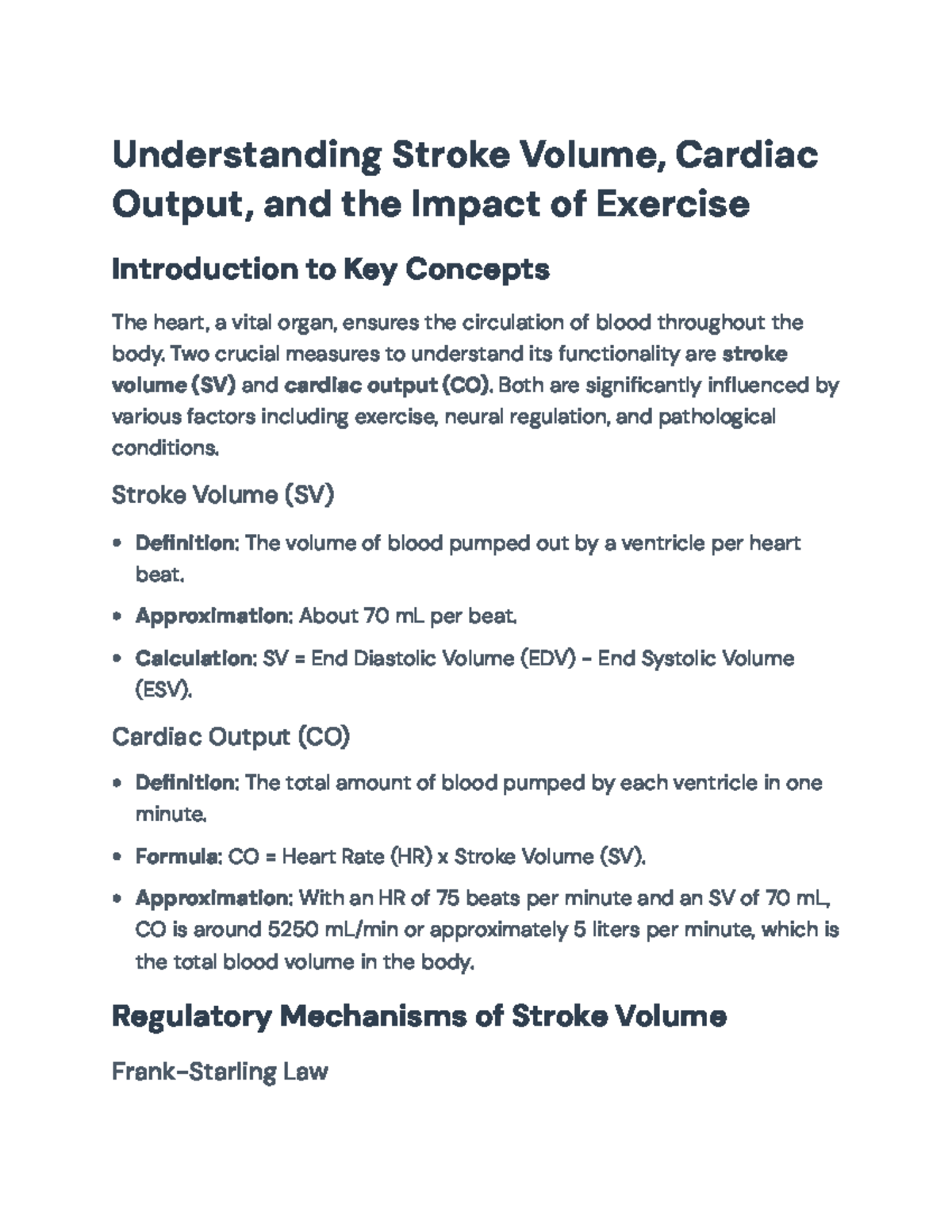 Understanding Stroke Volume and Cardiac Output: Effects of Exercise ...