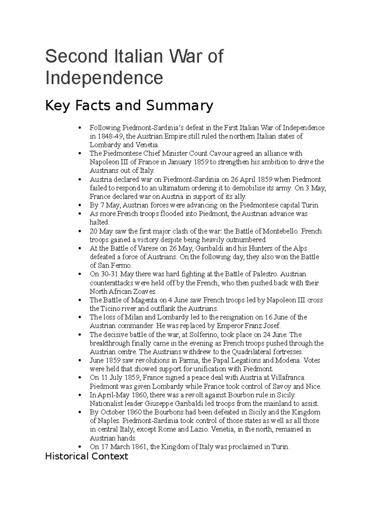 Second Italian War of Independence - Second Italian War of Independence ...