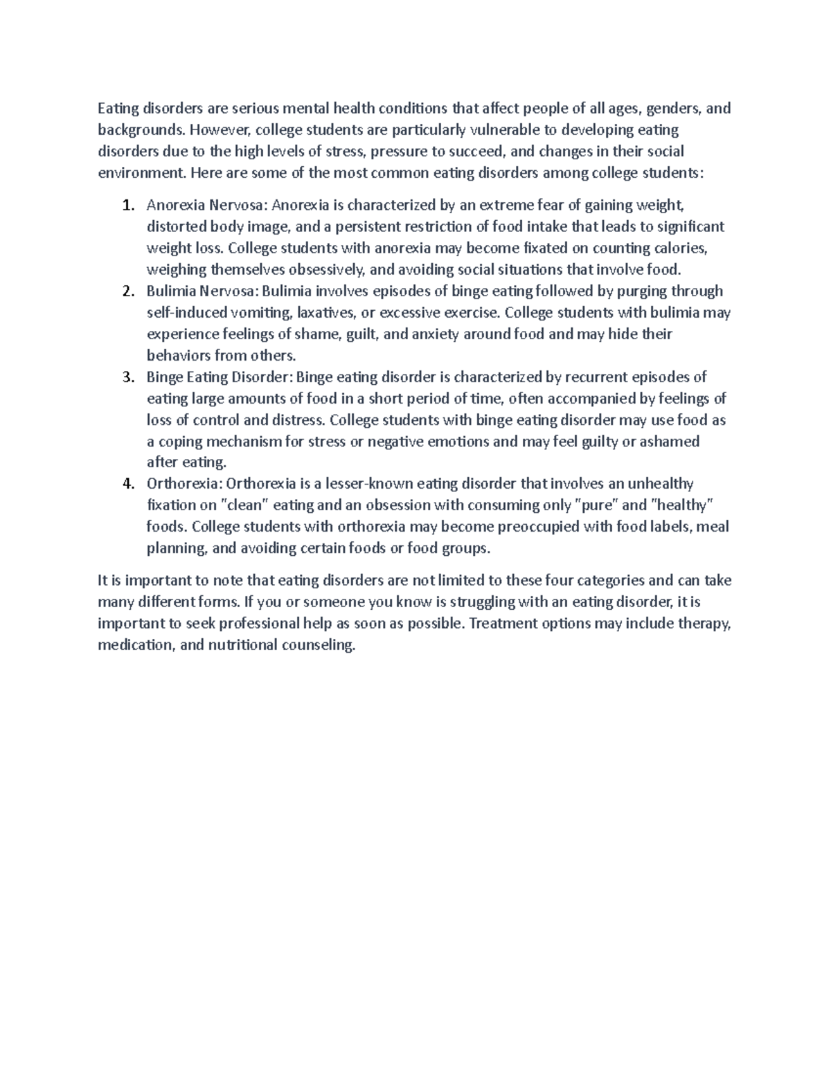Most common eating disorders among college students - Eating disorders ...