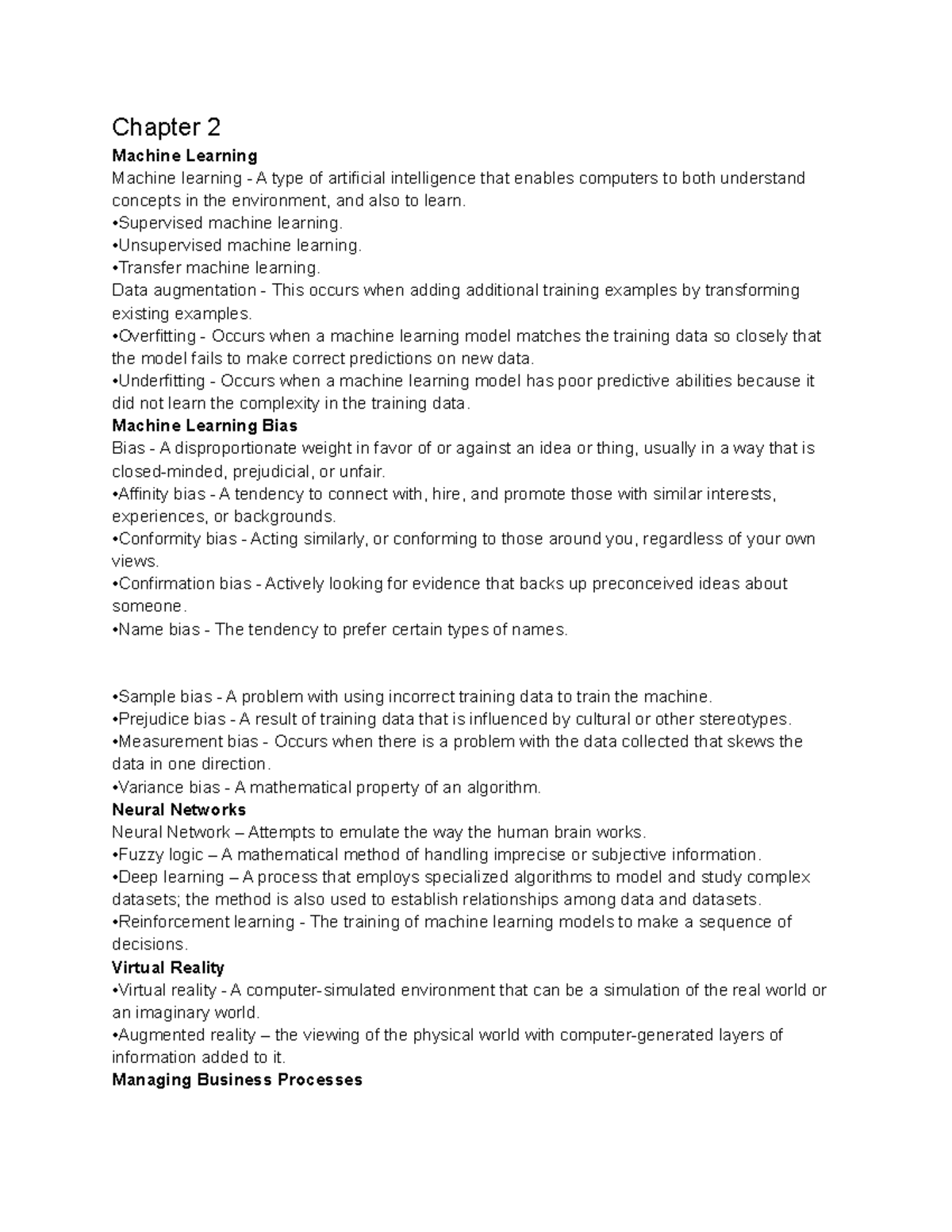 Machine Learning Concepts & Bias Discussion - Chapter 2 Insights - Studocu
