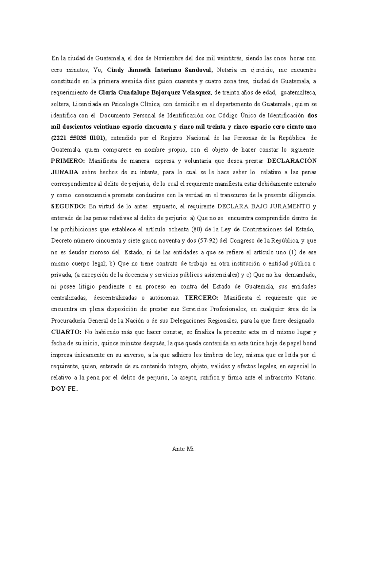 Servicios Profesionales - Declaración Jurada - En la ciudad de ...