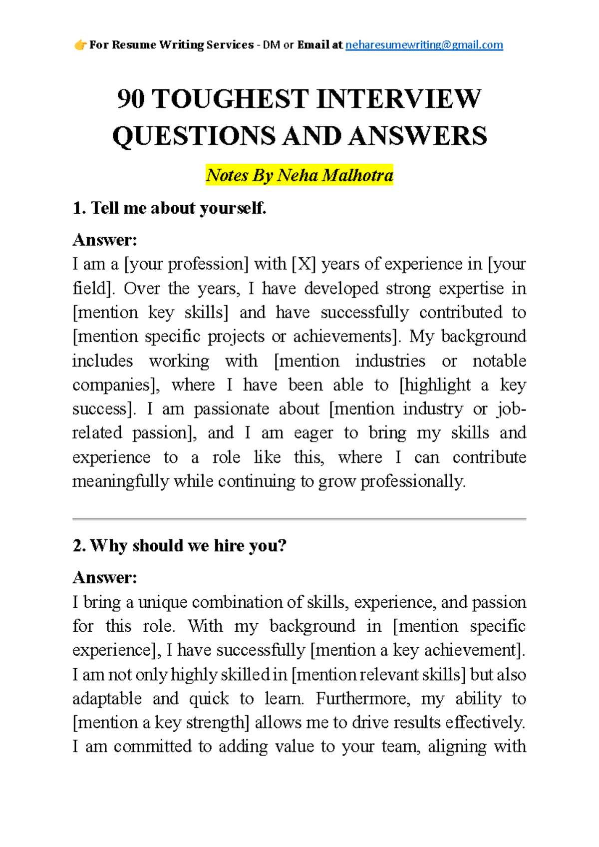 90 Toughest Interview Questions & Answers: Essential Prep Guide - Studocu