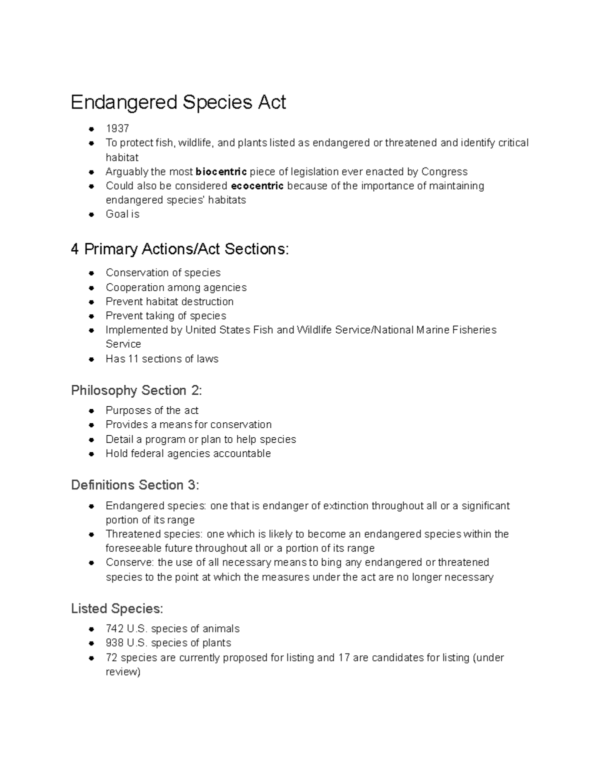 Endangered Species Act Overview and Key Provisions - Studocu