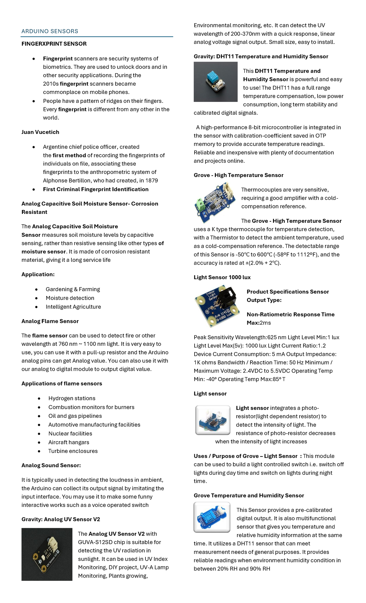 Arduino Sensors Overview: Fingerprint, Temperature, and More - Studocu