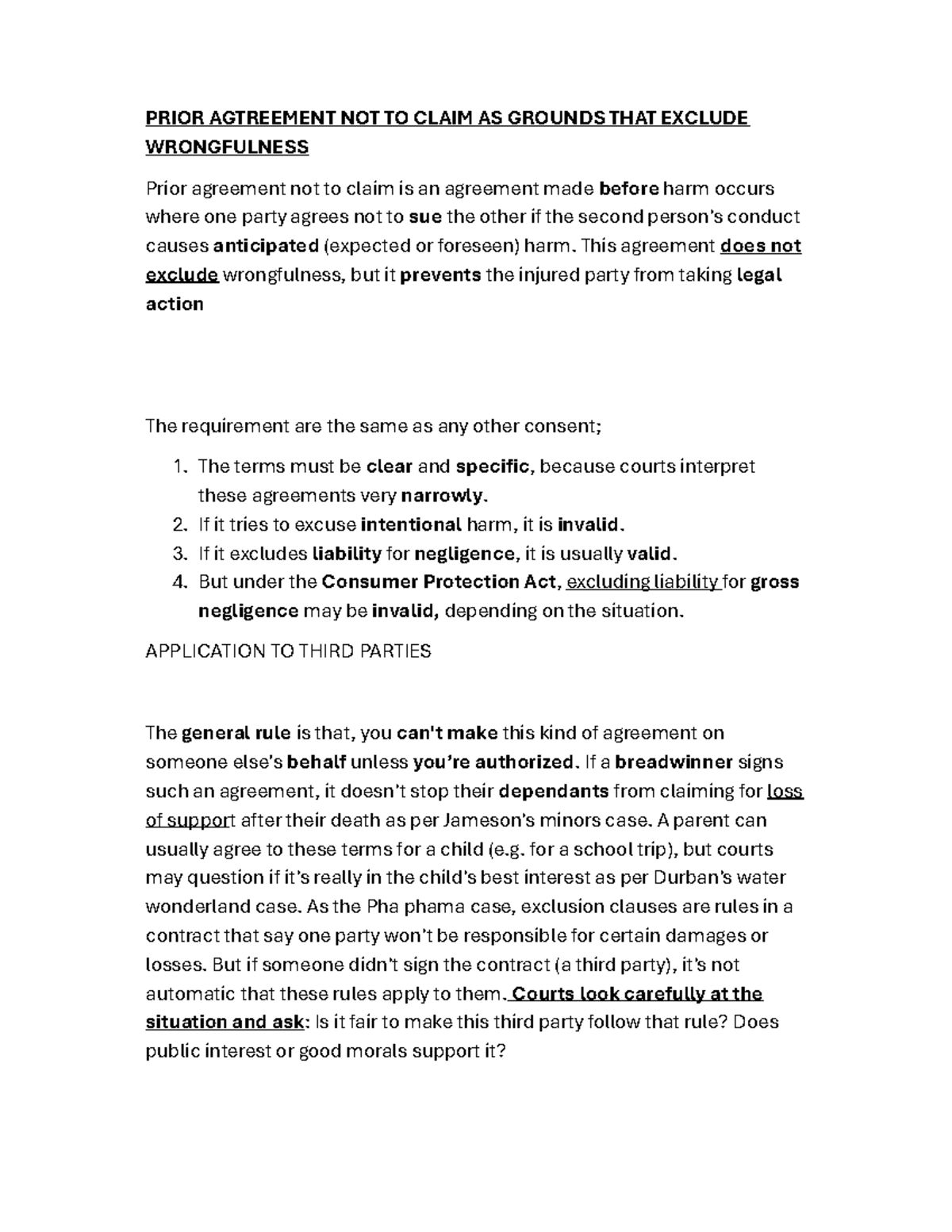 Prior Agreement Not to Claim: Legal Implications and Applications - Studocu