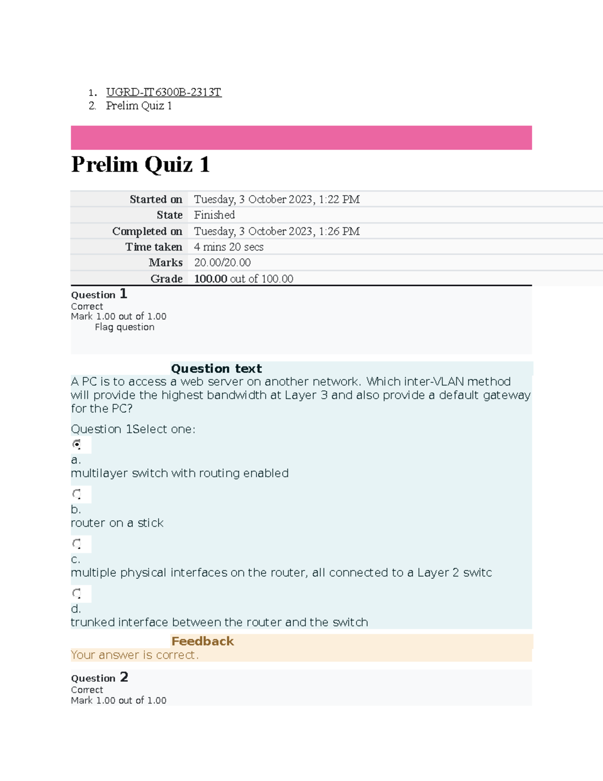 UGRD-IT6300B Data Comm & Networking Prelim Quiz 1 Results - Studocu