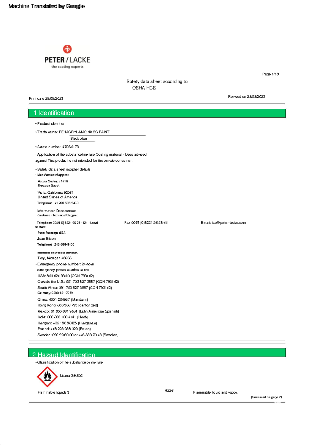 SDS for 2C PAINT Black Plan (PNT0004) - OSHA HCS Compliance - Studocu