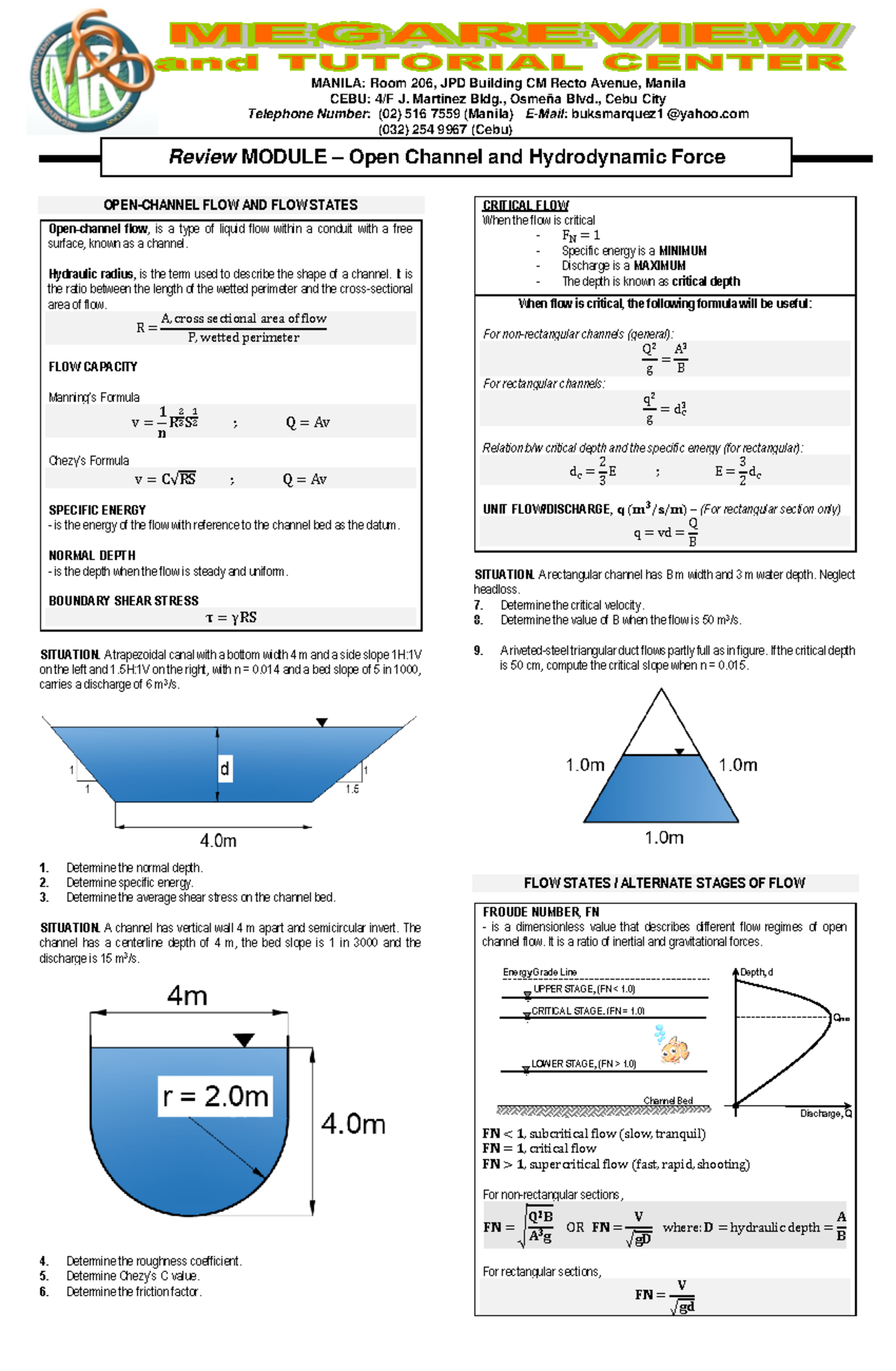 Review Module 20: Hydraulics Part 1 & 2 Overview and Key Concepts - Studocu