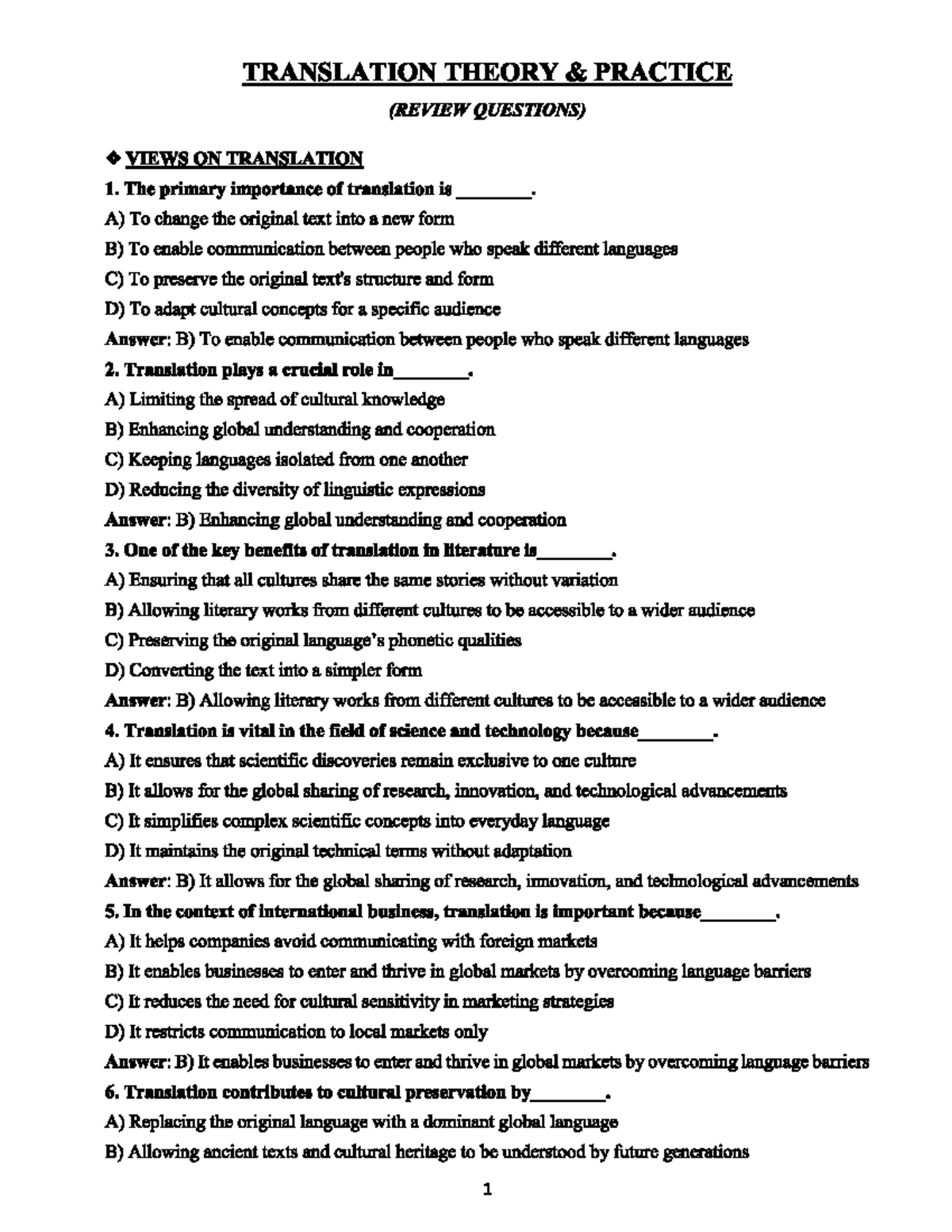 Translation Theory Practice (REVIEW QUESTIONS) - Insights on ...