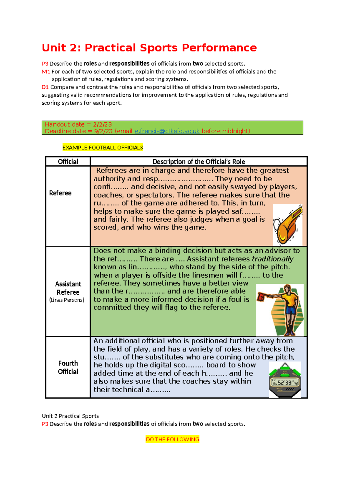 Unit 2: Roles & Responsibilities of Sports Officials - P3 Details - Studocu