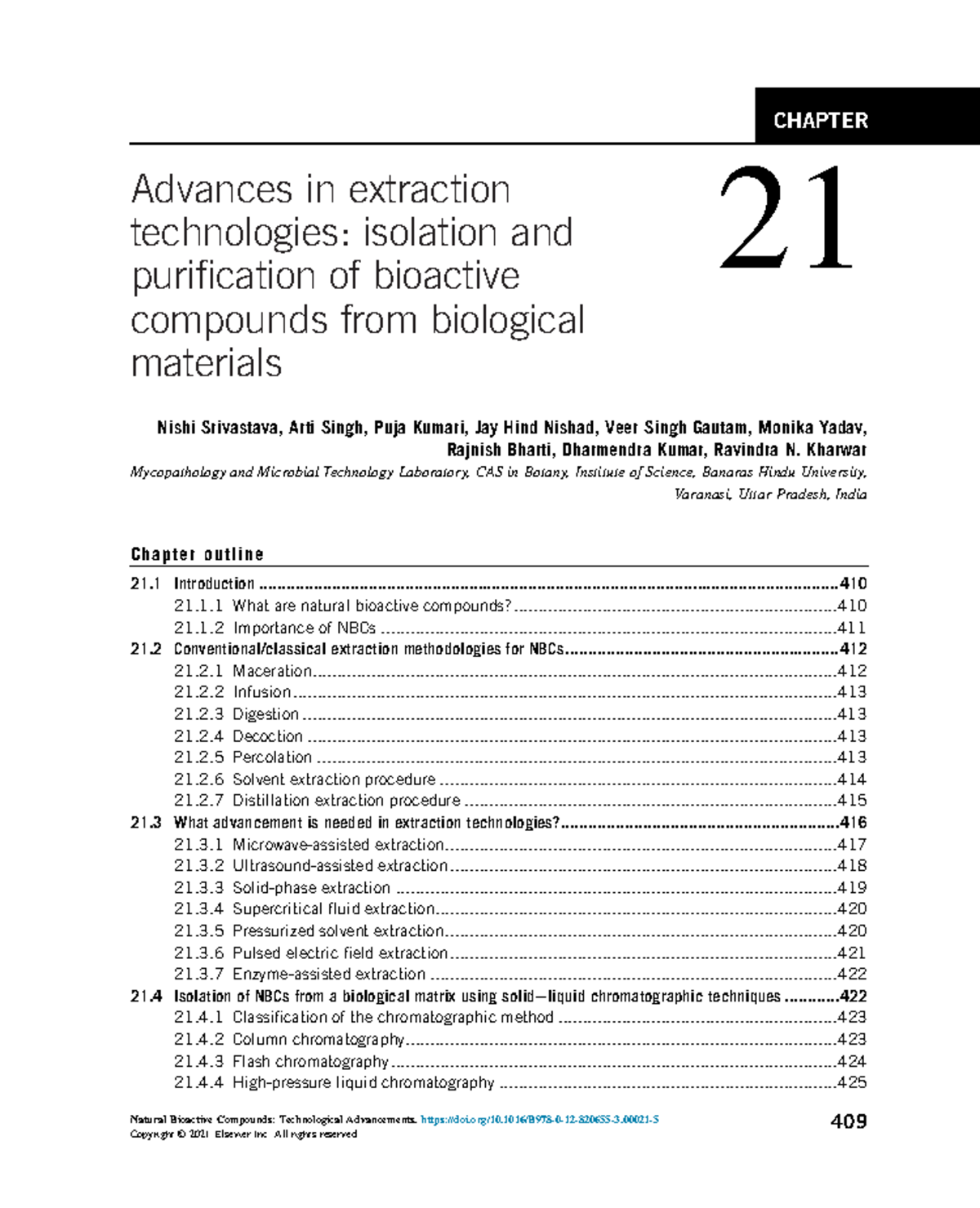 Advances in extraction technologies for bioactive compounds: Chapter 21 ...