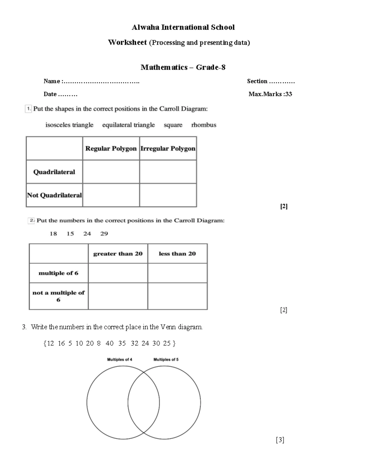 Bearings worksheet - ALWAHA INTERNATIONAL SCHOOL MATHEMATICS WORKSHEET ...