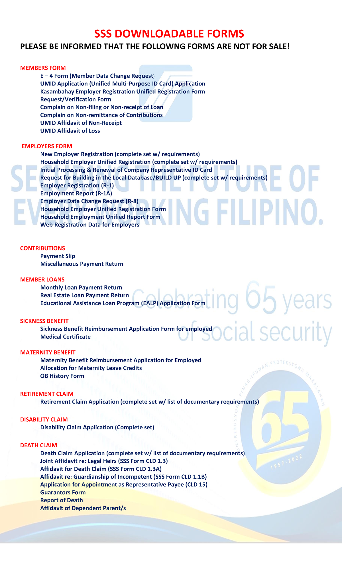 SSS Downloadable Forms: Member & Employer Applications and Claims - Studocu