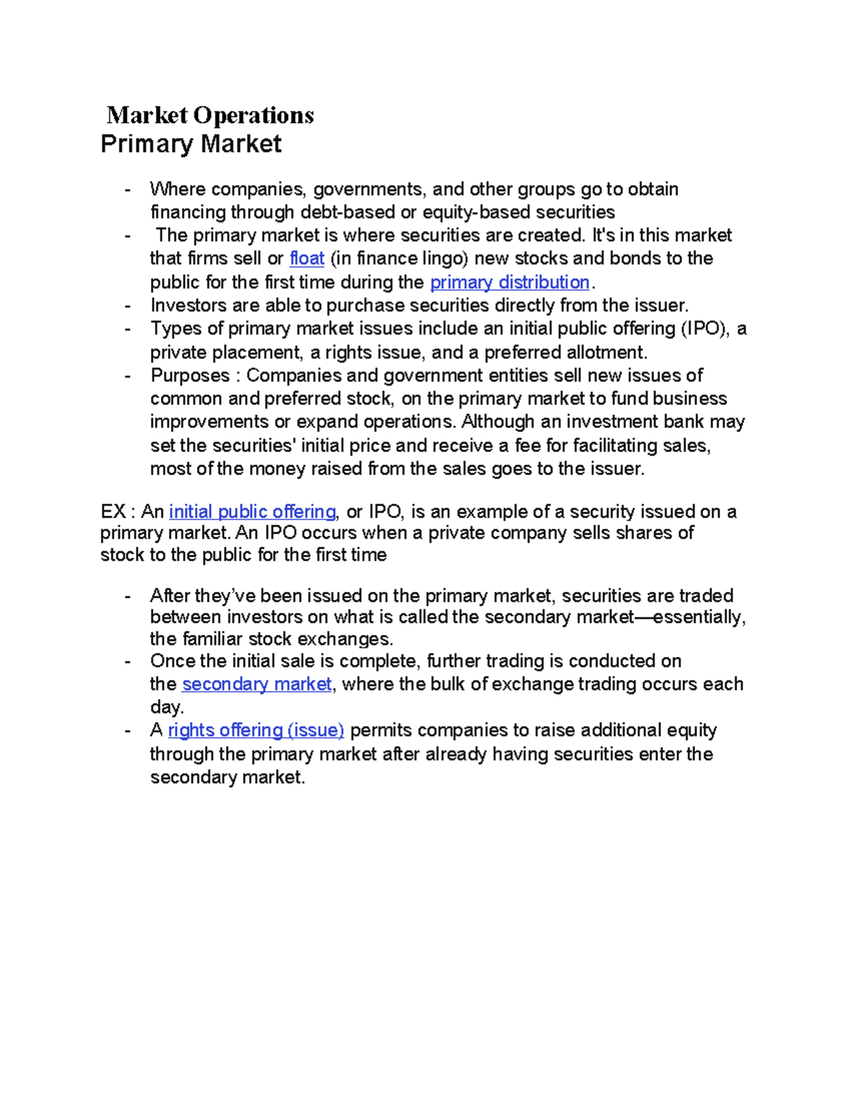 Market Operations - Market Operations Primary Market Where companies ...