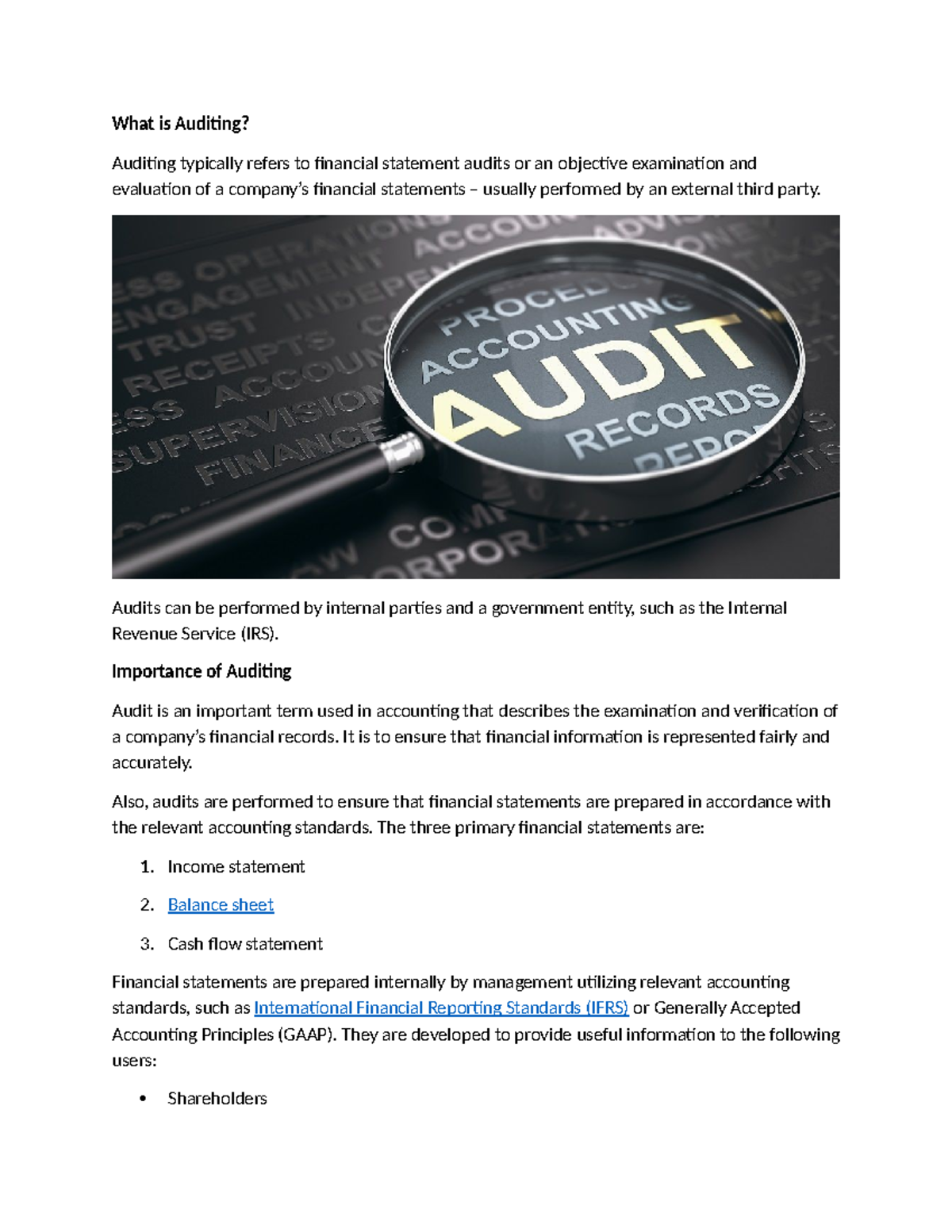 Auditing Overview: Importance, Types, and Standards - Studocu