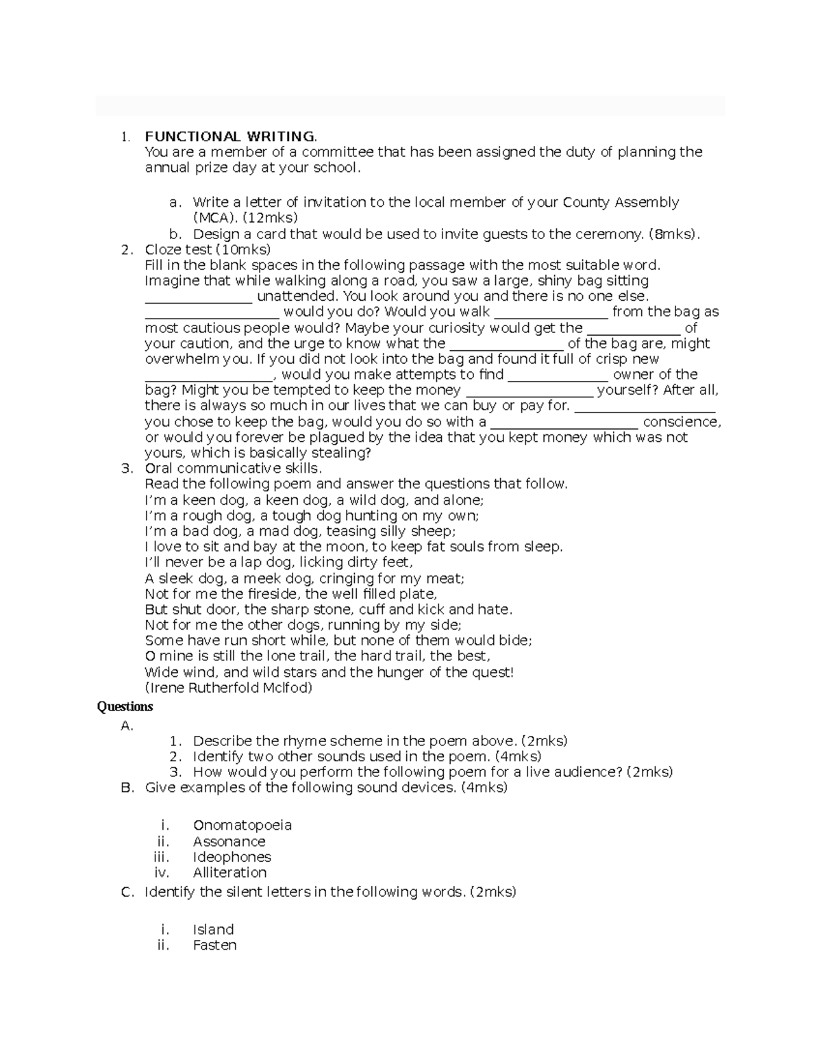 F3 English: Functional Writing, Oral Skills, and Cloze Test Practice ...